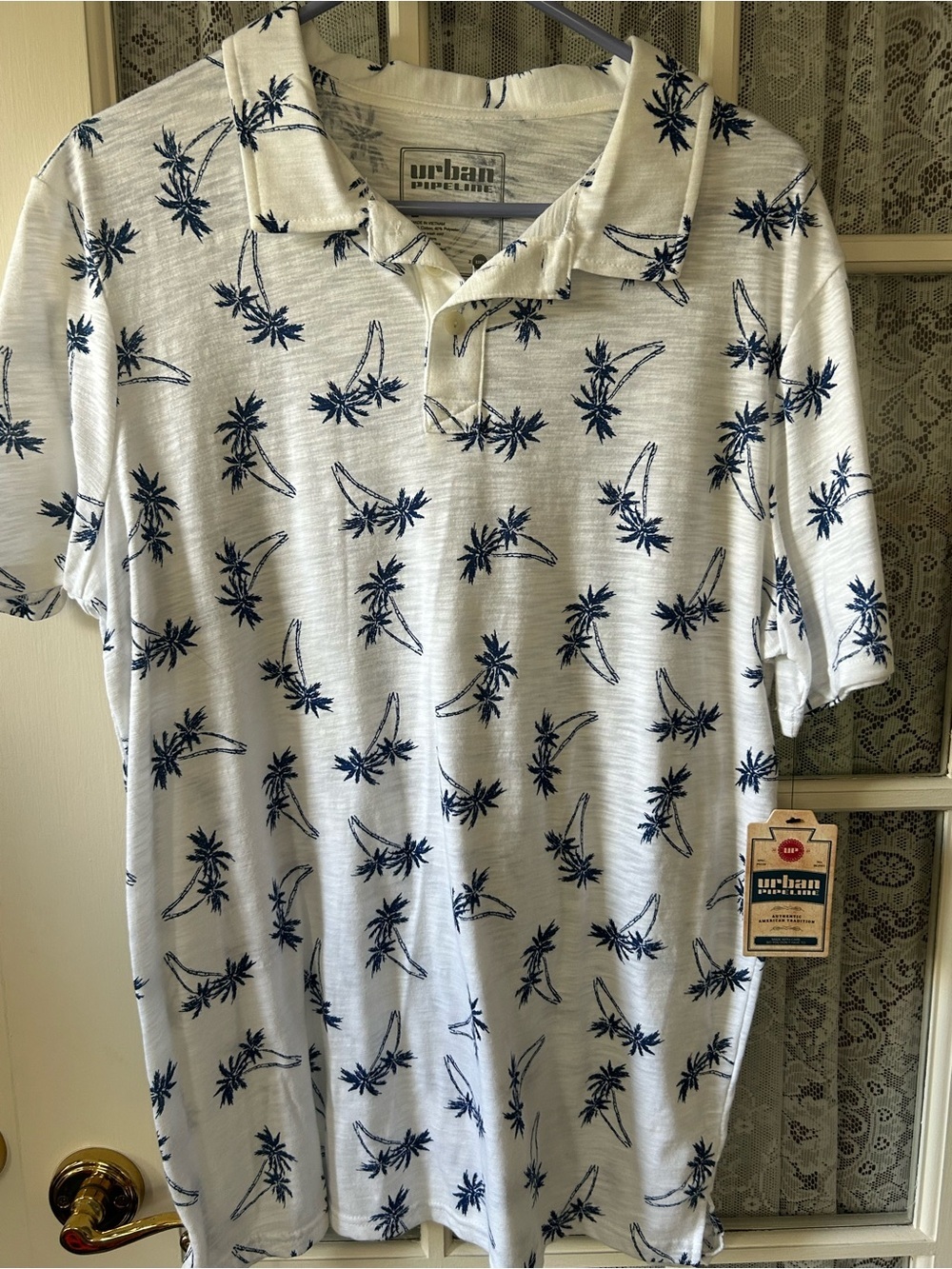 urban pipeline White Polo with Navy Palm Tree Print